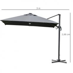 Outsunny Parasols Parasol Déporté LED Carré Inclinable Pivotant 360° Gris -Parasols Soldes Magasin parasol deporte led carre inclinable pivotant 3600 gris 2