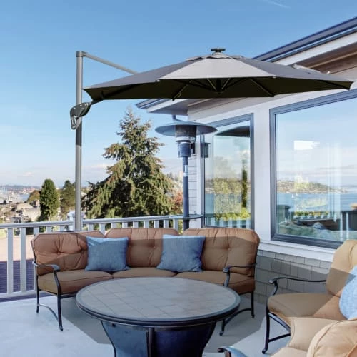 Outsunny Parasols Parasol Déporté LED Octogonal Inclinable Pivotant 360° Gris 4 Outsunny Parasols Parasol Déporté LED Octogonal Inclinable Pivotant 360° Gris – Image 2