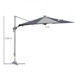 Outsunny Parasols Parasol Déporté LED Octogonal Inclinable Pivotant 360° Gris 10 Outsunny Parasols Parasol Déporté LED Octogonal Inclinable Pivotant 360° Gris -Parasols Soldes Magasin parasol deporte led octogonal inclinable pivotant 3600 gris 2