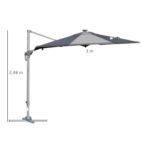 Outsunny Parasols Parasol Déporté LED Octogonal Inclinable Pivotant 360° Gris 5 Outsunny Parasols Parasol Déporté LED Octogonal Inclinable Pivotant 360° Gris – Image 3