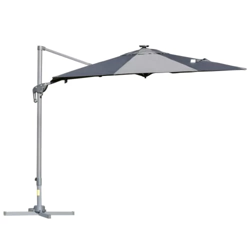Outsunny Parasols Parasol Déporté LED Octogonal Inclinable Pivotant 360° Gris 3 Outsunny Parasols Parasol Déporté LED Octogonal Inclinable Pivotant 360° Gris