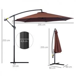 Outsunny Parasols Parasol Déporté Octogonal Chocolat -Parasols Soldes Magasin parasol deporte octogonal chocolat 2