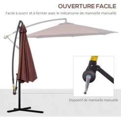 Outsunny Parasols Parasol Déporté Octogonal Chocolat -Parasols Soldes Magasin parasol deporte octogonal chocolat 4