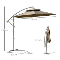 Outsunny Parasols Parasol Déporté Octogonal Inclinable Acier époxy Polyester Marron -Parasols Soldes Magasin parasol deporte octogonal inclinable acier epoxy polyester marron 2