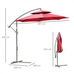 Outsunny Parasols Parasol Déporté Octogonal Inclinable Acier époxy Polyester Rouge -Parasols Soldes Magasin parasol deporte octogonal inclinable acier epoxy polyester rouge 3