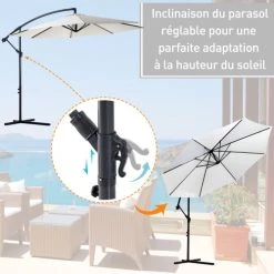 Outsunny Parasols Parasol Déporté Octogonal Inclinable Crème -Parasols Soldes Magasin parasol deporte octogonal inclinable creme 3