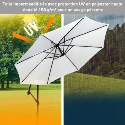 Outsunny Parasols Parasol Déporté Octogonal Inclinable Crème -Parasols Soldes Magasin parasol deporte octogonal inclinable creme 4