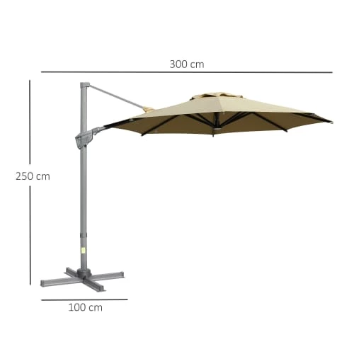 Outsunny Parasols Parasol Déporté Octogonal Inclinable Pivotant 360° Polyester Kaki 5 Outsunny Parasols Parasol Déporté Octogonal Inclinable Pivotant 360° Polyester Kaki – Image 3