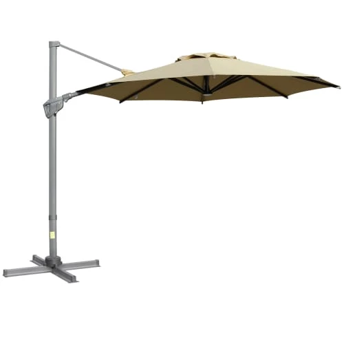 Outsunny Parasols Parasol Déporté Octogonal Inclinable Pivotant 360° Polyester Kaki 3 Outsunny Parasols Parasol Déporté Octogonal Inclinable Pivotant 360° Polyester Kaki