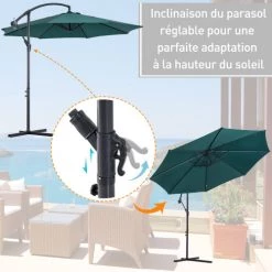 Outsunny Parasols Parasol Déporté Octogonal Inclinable Vert -Parasols Soldes Magasin parasol deporte octogonal inclinable vert 3