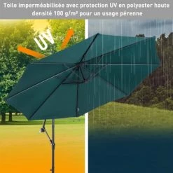 Outsunny Parasols Parasol Déporté Octogonal Inclinable Vert -Parasols Soldes Magasin parasol deporte octogonal inclinable vert 4