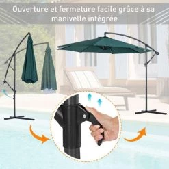 Outsunny Parasols Parasol Déporté Octogonal Inclinable Vert -Parasols Soldes Magasin parasol deporte octogonal inclinable vert 5