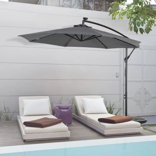 Outsunny Parasols Parasol Déporté Octogonal Parasol LED Inclinable Gris 4 Outsunny Parasols Parasol Déporté Octogonal Parasol LED Inclinable Gris – Image 2