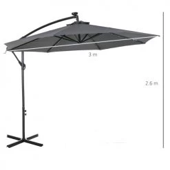 Outsunny Parasols Parasol Déporté Octogonal Parasol LED Inclinable Gris 10 Outsunny Parasols Parasol Déporté Octogonal Parasol LED Inclinable Gris -Parasols Soldes Magasin parasol deporte octogonal parasol led inclinable gris 2