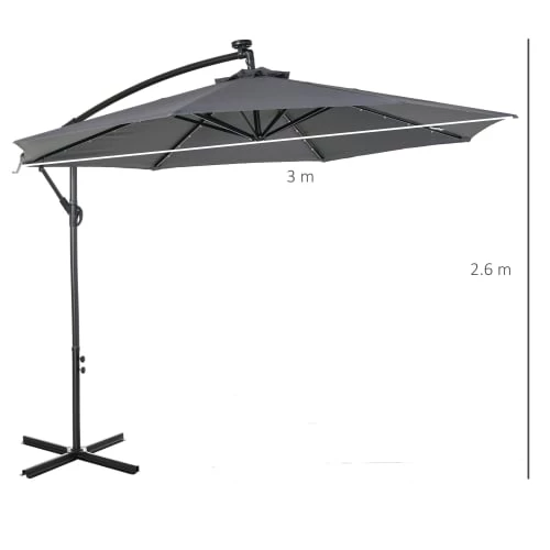 Outsunny Parasols Parasol Déporté Octogonal Parasol LED Inclinable Gris 5 Outsunny Parasols Parasol Déporté Octogonal Parasol LED Inclinable Gris – Image 3