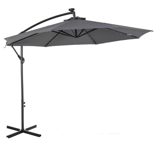 Outsunny Parasols Parasol Déporté Octogonal Parasol LED Inclinable Gris 3 Outsunny Parasols Parasol Déporté Octogonal Parasol LED Inclinable Gris