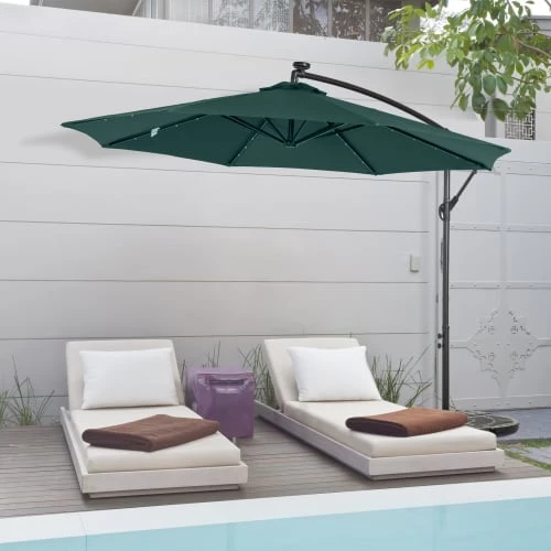 Outsunny Parasols Parasol Déporté Octogonal Parasol LED Inclinable Vert 4 Outsunny Parasols Parasol Déporté Octogonal Parasol LED Inclinable Vert – Image 2