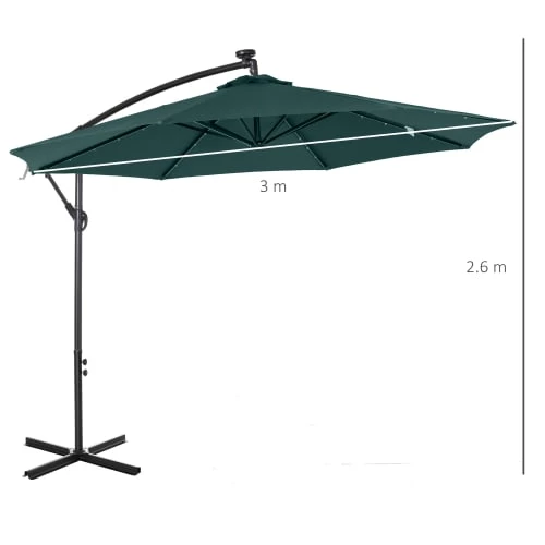 Outsunny Parasols Parasol Déporté Octogonal Parasol LED Inclinable Vert 5 Outsunny Parasols Parasol Déporté Octogonal Parasol LED Inclinable Vert – Image 3
