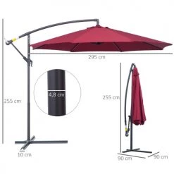 Outsunny Parasols Parasol Déporté Octogonal Rouge -Parasols Soldes Magasin parasol deporte octogonal rouge 2