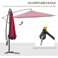 Outsunny Parasols Parasol Déporté Octogonal Rouge -Parasols Soldes Magasin parasol deporte octogonal rouge 4