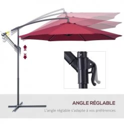 Outsunny Parasols Parasol Déporté Octogonal Rouge -Parasols Soldes Magasin parasol deporte octogonal rouge 5