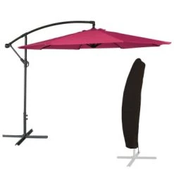 Happy Garden Parasols Parasol Déporté Rond 3,50m En Acier Toile Taupe Avec Housse -Parasols Soldes Magasin parasol deporte rond 3 50m acier toile fuchsia avec housse 8
