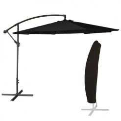 Happy Garden Parasols Parasol Déporté Rond 3,50m En Acier Noire Beige Avec Housse