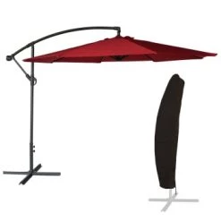 Happy Garden Parasols Parasol Déporté Rond 3,50m En Acier Toile Grise Avec Housse -Parasols Soldes Magasin parasol deporte rond 3 50m en acier toile rouge avec housse 7