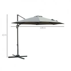 Outsunny Parasols Parasol Déporté Rond Inclinable Rotatif 360° Gris -Parasols Soldes Magasin parasol deporte rond inclinable rotatif 3600 gris 2