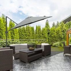 Outsunny Parasols Parasol Déporté Rond Inclinable Rotatif 360° Gris -Parasols Soldes Magasin parasol deporte rond inclinable rotatif 3600 gris 3