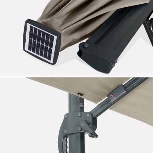 Alice's Garden Parasols Parasol Déporté Solaire LED Taupe 3x4m 8 Alice's Garden Parasols Parasol Déporté Solaire LED Taupe 3x4m – Image 6