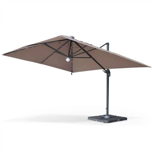 Alice's Garden Parasols Parasol Déporté Solaire LED Taupe 3x4m 3 Alice's Garden Parasols Parasol Déporté Solaire LED Taupe 3x4m