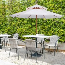 Outsunny Parasols Parasol Droit Bois Peuplier Blanc -Parasols Soldes Magasin parasol droit bois peuplier blanc 1