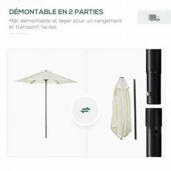 Outsunny Parasols Parasol Droit De Jardin Mât Alu Polyester Beige -Parasols Soldes Magasin parasol droit de jardin mat alu polyester beige 3