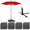 Oviala Parasols Parasol Droit Inclinable Et 4 Dalles à Remplir Aluminium Rouge