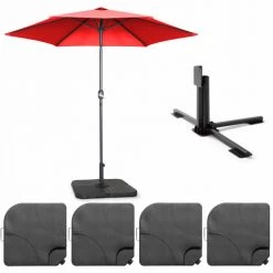 Oviala Parasols Parasol Droit Inclinable Et 4 Dalles à Remplir Aluminium Rouge