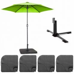 Oviala Parasols Parasol Droit Inclinable Et 4 Dalles à Remplir Aluminium Vert