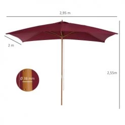 Outsunny Parasols Parasol Droit Rectangulaire Bordeaux -Parasols Soldes Magasin parasol droit rectangulaire bordeaux 2