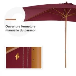 Outsunny Parasols Parasol Droit Rectangulaire Bordeaux -Parasols Soldes Magasin parasol droit rectangulaire bordeaux 4