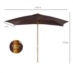 Outsunny Parasols Parasol Droit Rectangulaire Chocolat -Parasols Soldes Magasin parasol droit rectangulaire chocolat 2