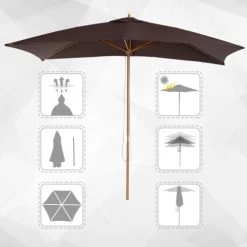 Outsunny Parasols Parasol Droit Rectangulaire Chocolat -Parasols Soldes Magasin parasol droit rectangulaire chocolat 3