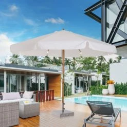 Outsunny Parasols Parasol Droit Rond Bois De Bambou Crème -Parasols Soldes Magasin parasol droit rond bois de bambou creme 1