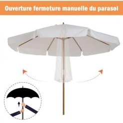 Outsunny Parasols Parasol Droit Rond Bois De Bambou Crème -Parasols Soldes Magasin parasol droit rond bois de bambou creme 3