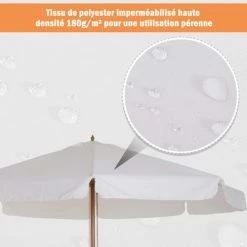 Outsunny Parasols Parasol Droit Rond Bois De Bambou Crème -Parasols Soldes Magasin parasol droit rond bois de bambou creme 4