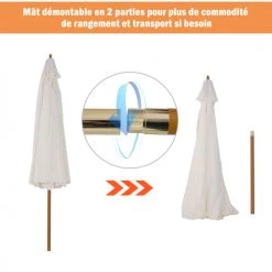 Outsunny Parasols Parasol Droit Rond Bois De Bambou Crème -Parasols Soldes Magasin parasol droit rond bois de bambou creme 5