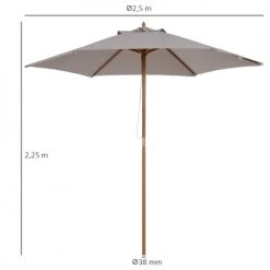 Outsunny Parasols Parasol Droit Rond Grande Taille De Jardin Bambou Gris D2,5cm -Parasols Soldes Magasin parasol droit rond grande taille de jardin bambou gris d2 5cm 2