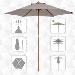Outsunny Parasols Parasol Droit Rond Grande Taille De Jardin Bambou Gris D2,5cm -Parasols Soldes Magasin parasol droit rond grande taille de jardin bambou gris d2 5cm 3