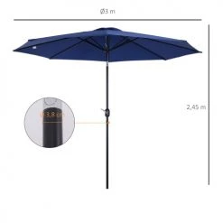 Outsunny Parasols Parasol En Aluminium Rond Inclinable Bleu -Parasols Soldes Magasin parasol en aluminium rond inclinable bleu 2