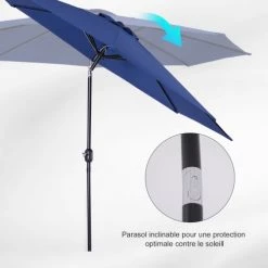Outsunny Parasols Parasol En Aluminium Rond Inclinable Bleu -Parasols Soldes Magasin parasol en aluminium rond inclinable bleu 3