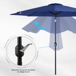 Outsunny Parasols Parasol En Aluminium Rond Inclinable Bleu -Parasols Soldes Magasin parasol en aluminium rond inclinable bleu 5